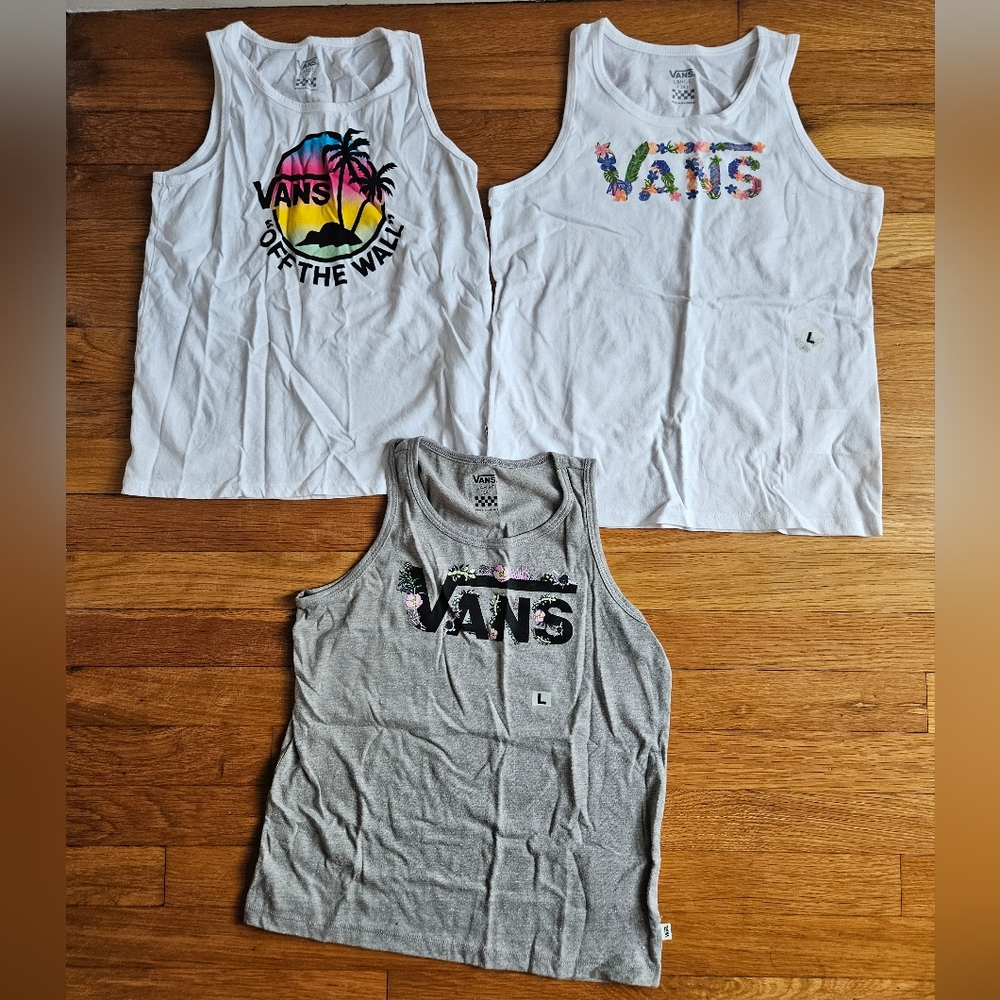 Vans Kids' Girls White and Gray Tank Tops - Set of 3